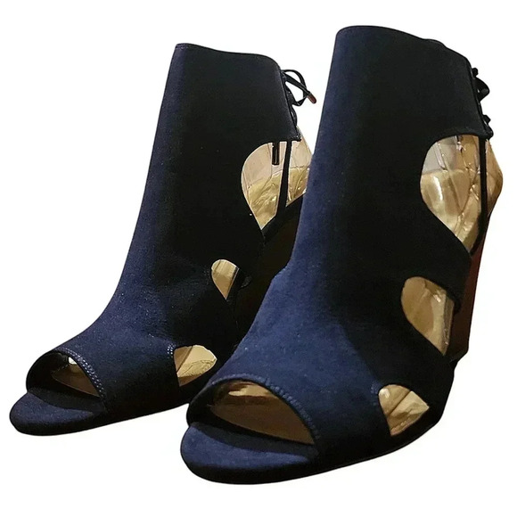 Covington Navy Faux Suede Cutout Lace Up Wedge Sandals  Womens 11M - Picture 1 of 10